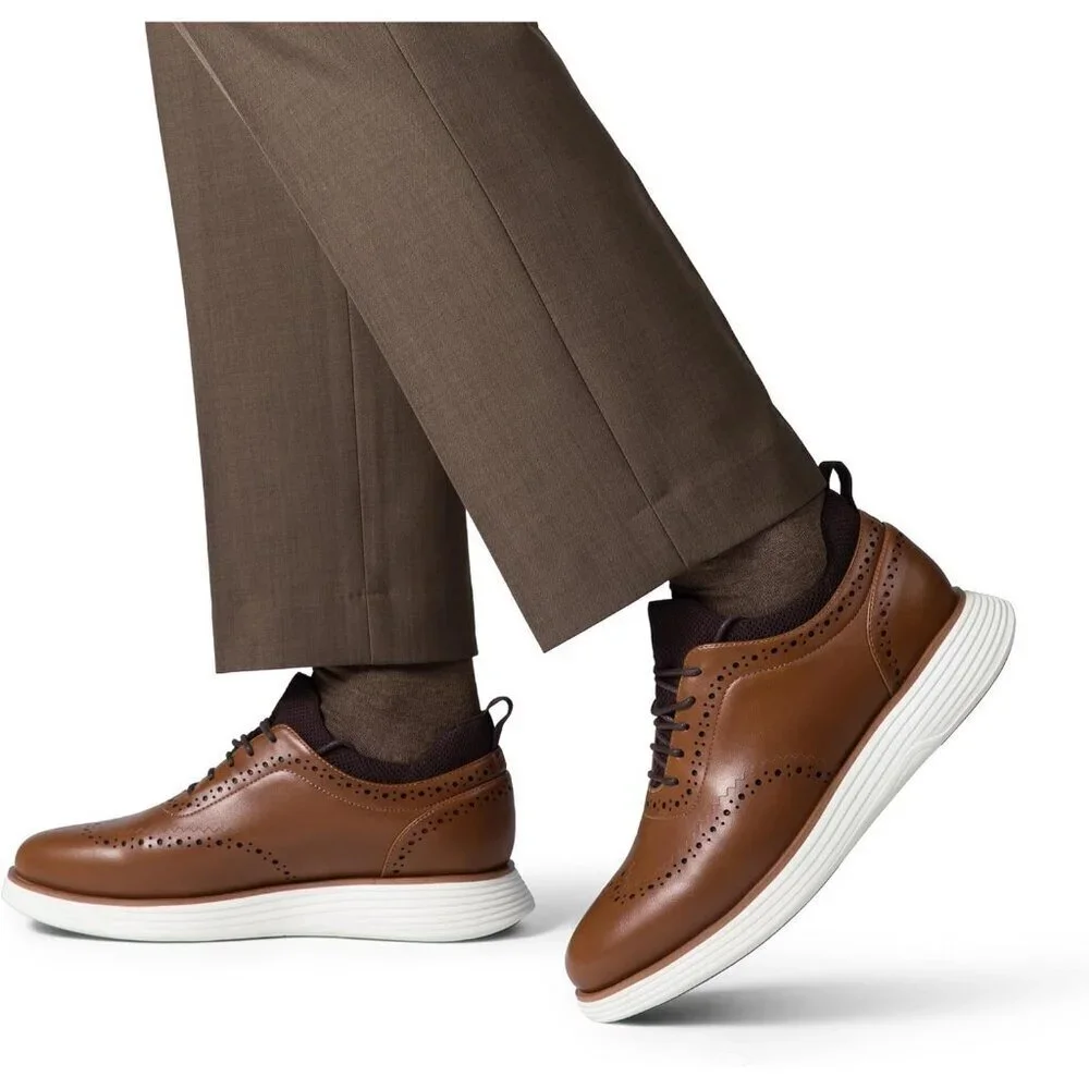 Men's Light Brown Leather Classic Business Formal Wingtip Dress Oxford Shoes